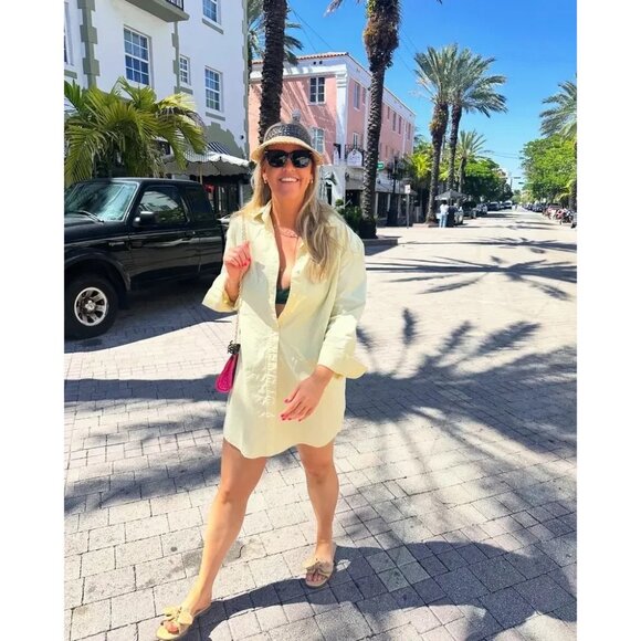 Saunders Yellow Oversized Mini Shirt Dress Size 4 Designer Women’s Casual Style - Picture 7 of 15